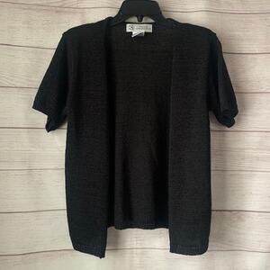 Studio Collection Black Cardigan Sweater Button Up Front Short Sleeve Size M